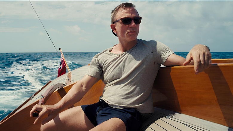 James Bond steers the boat