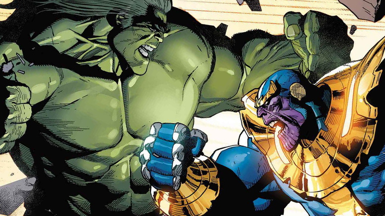 Thanos fighting the Hulk