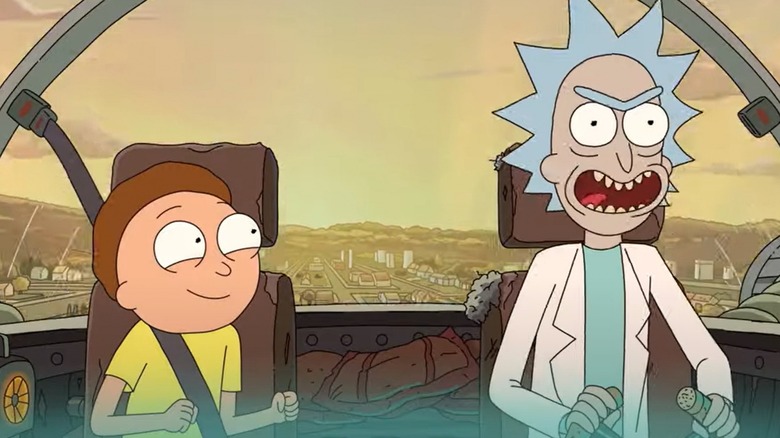 Morty and Rick sitting in a spaceship